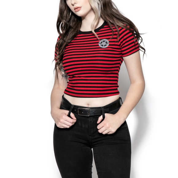 BLACKCRAFT Tops - BLACKCRAFT - Believe In Yourself - Red Striped Women's Crop Tee